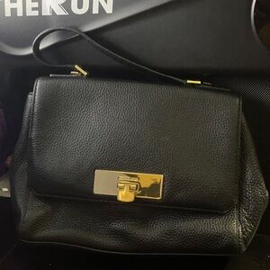 Michael Kors Black Leather Shoulder Bag with Gold Accents